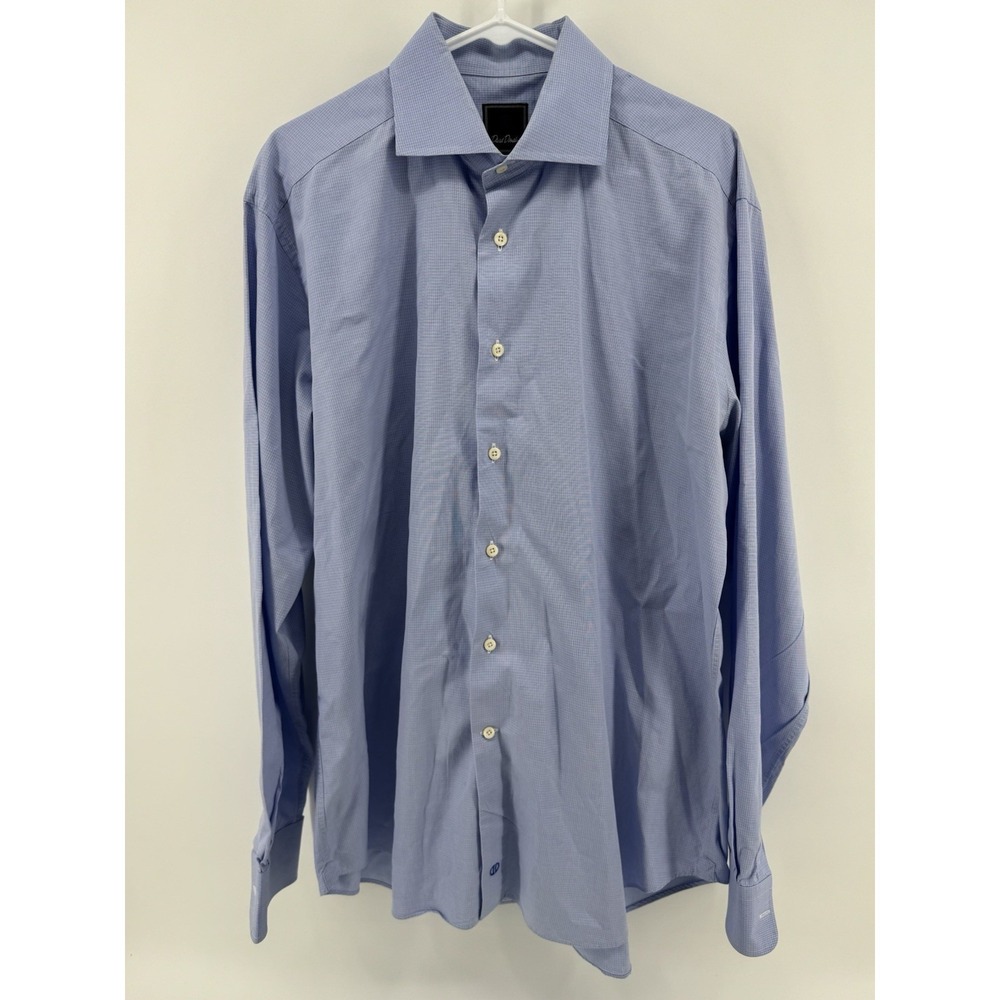 David Donahue Mens Dress Shirt 17‎ 36/37 Button Up Oxford Blue,White 100%Cotton